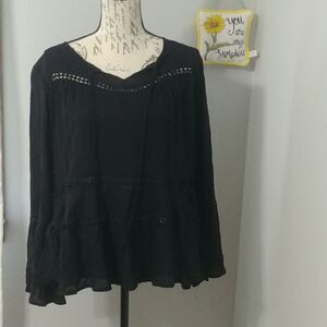 Yoins L Flowing Pheasant top Bell Sleeves, See through detail